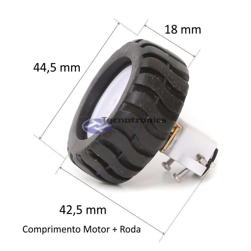 Roda 42 mm + Micromotor N20 12V + Suporte (com parafusos) - Imagem 2