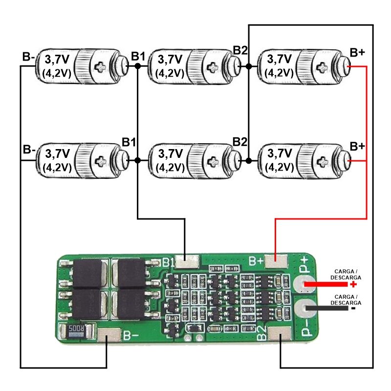 KIT Placa de Proteção BMS 3S 20A + Fonte Carregador 12.6V 1,5A + Jack P4 fêmea - Image 6